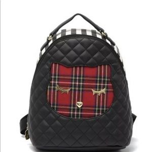 Betsey Johnson Red Plaid Quilted Cat BackPack NWT